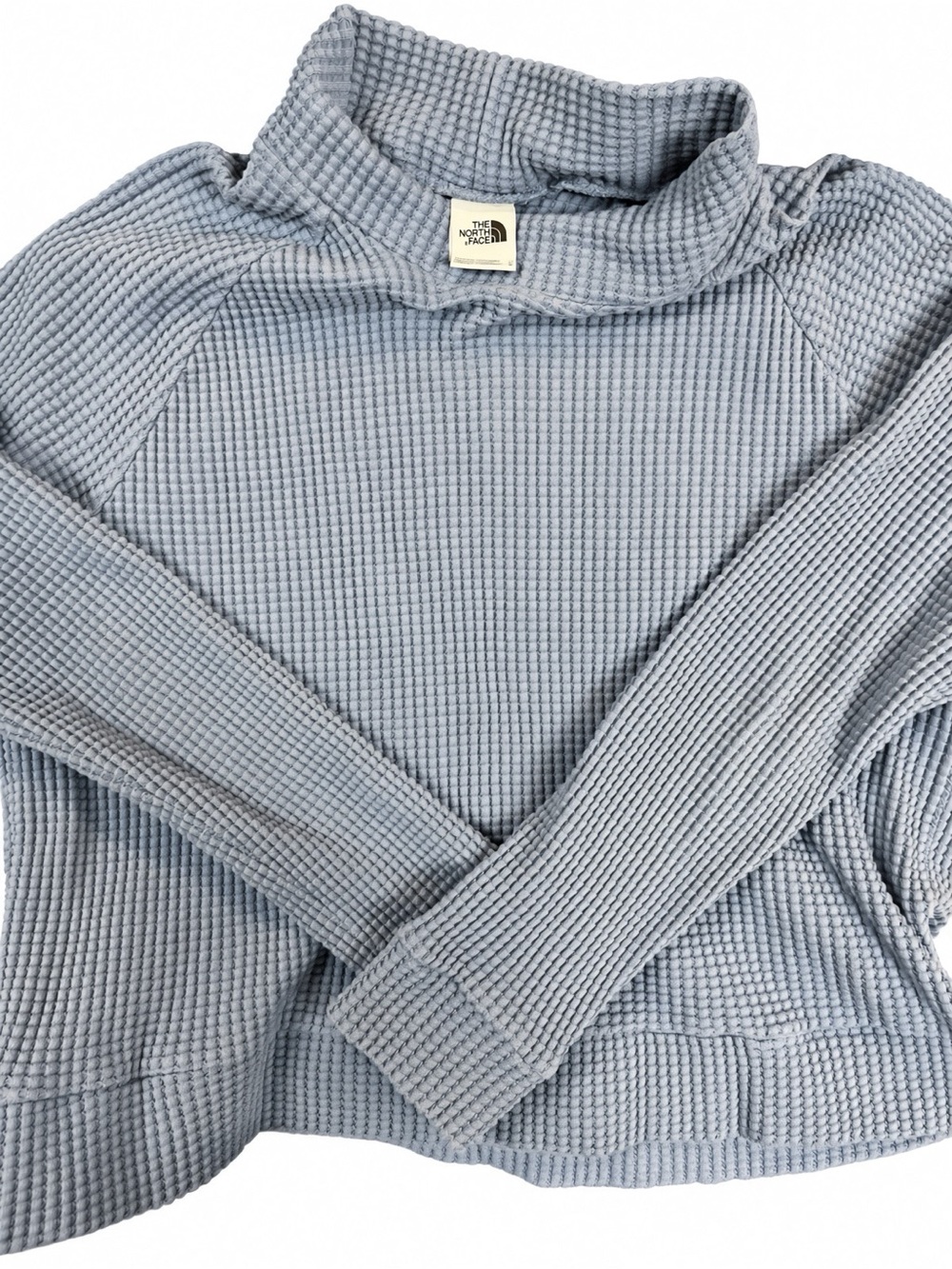 The North Face Waffle Knit Mock Neck Pullover Dusty Blue L Chabot Cozy Fall